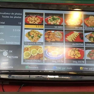 a menu on a large screen