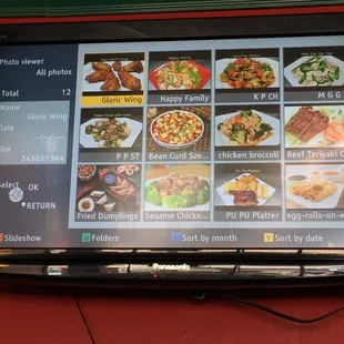a menu on a flat screen tv