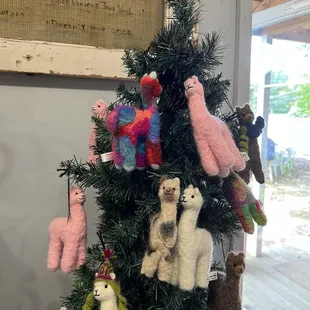 Ornaments fashioned from alpaca fiber