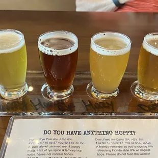 A flight of there beer including 3 of their IPAs,