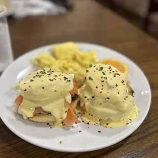 Eggs Benedict - sub scrambled eggs for crispy potatoes