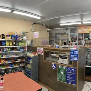 a woman standing at the counter
