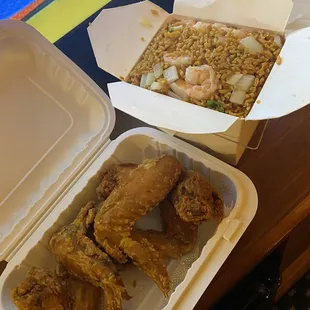 Extra crispy wings (salt Nd pepper) w/shrimp fried rice *mumbo sauce in side*