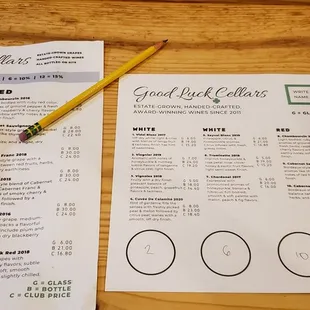 Wine by the bottle and sample list