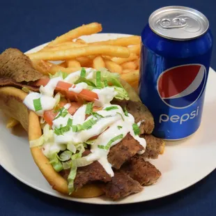 Gyro with French Fries and can soda something different today.