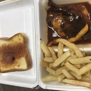 Order the two piece with fries and toast. Less than $4. They wrapped in in saran wrap donor won't spill- MUCH appreciated!