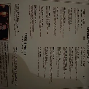 Cocktail menu