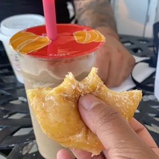 Glazed donut  and a Mocha Frappe SO GOOD