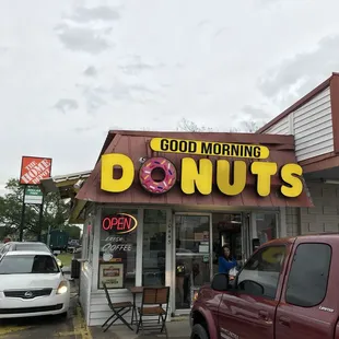 the outside of a donut shop
