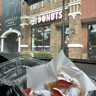 A strawberry cronut (croissant/donut)