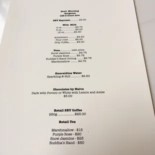a menu for a coffee shop