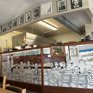 Hollywood star photos right above the kitchen