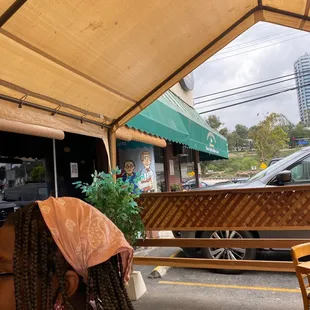 a woman sitting at a table
