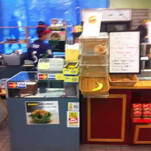 the counter of a fast food restaurant