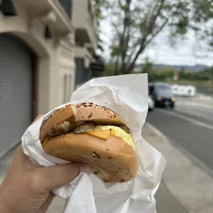 Sausage egg and cheese bagel
