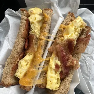 Bacon egg &amp; cheese on whole wheat. Next time I&apos;ll add mayo and jelly. That&apos;ll do it.