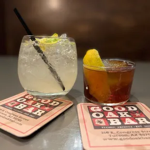two cocktails on a table