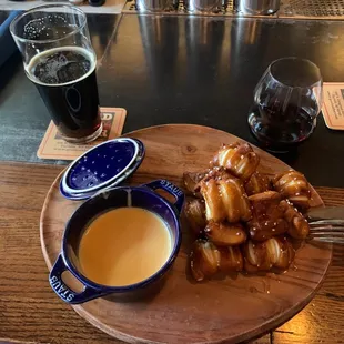 Soft pretzels with cheese fondue