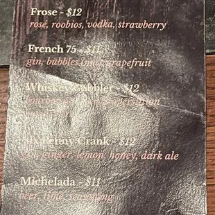 Drink Menu Side 2