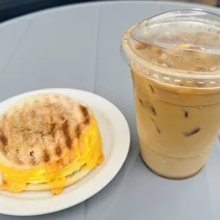 Banana Bread Latte and Breakfast sandwich.