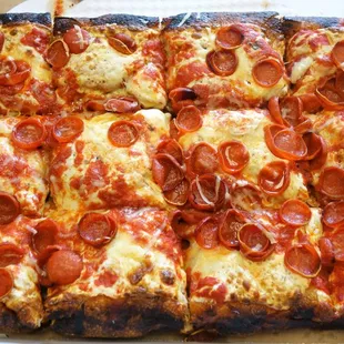 Good Pie Delivery 02/20/19: Sicilian Cheese Pie with Pepperoni – Tomato Sauce, Mozzarella, Fresh Mozzarella, Pecorino, Shaved Parm, Basil