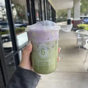 brown sugar matcha latte with ube cloud