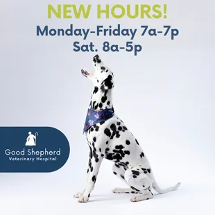 New hours! M-F 7-7, Sat 8-5