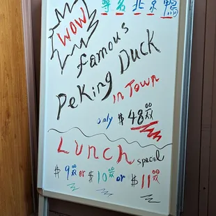 Peking duck and lunch special prices