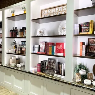 a display of books on shelves