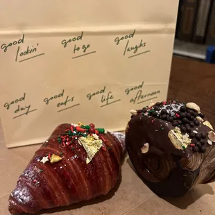 left: berry black forest croissant right: nutella hazelnut roll