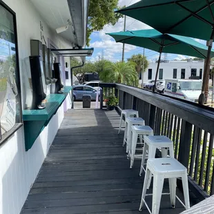 Shaded porch seating.