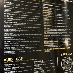 Cocktail and Iced Tea menu 2024