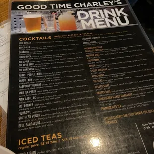 a drink menu on a table