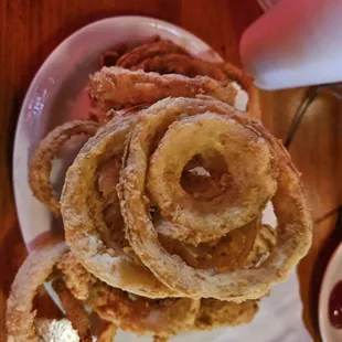 Hand batteed onion rings are terrific!