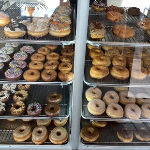 a display case full of donuts
