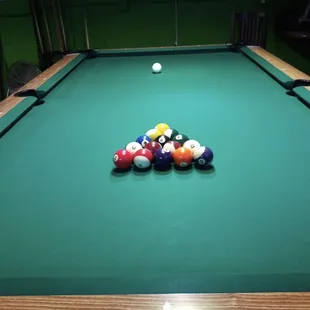 a pool table with eight balls