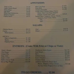 a menu for a restaurant