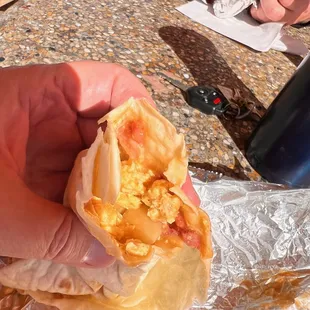 a hand holding a sandwich