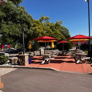 tables and umbrellas