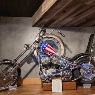 american flag motorcycle on display