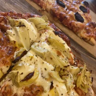 Beef pepperoni and artichoke mascarpone flatbread