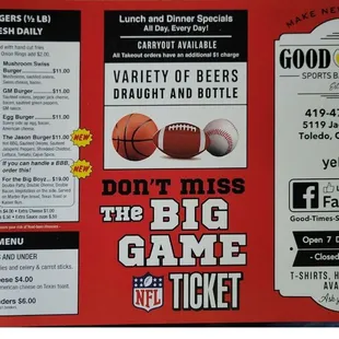 New 2022 menu. Come on by and have one of our tasty entrees which includes The Greek Chicken Parm, The Jason Burger and The Big Boy Burger.