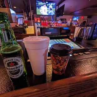 a beer and a drink