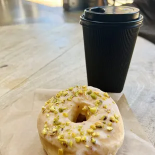 Lime pistachio donut w/ a Homemade Chai Latte $5