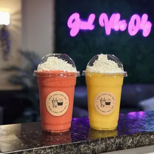 Real fruit smoothies with whipped cream