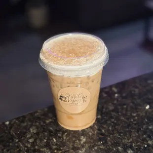 Cookie Butter Latte with vanilla foam!