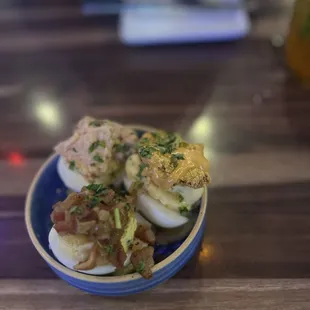 Deviled eggs, including the oyster one