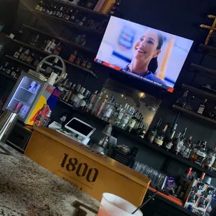 a woman on a tv screen