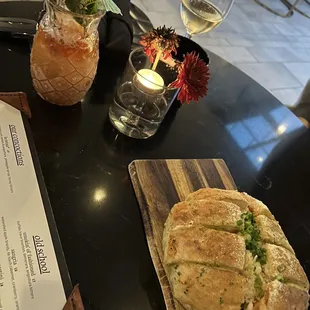 Loaded Korean Garlic Bread, the matriarch, wine