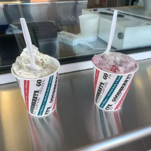 Heath Bar and ice cream cone pieces on the left and strawberry Oreo on the right